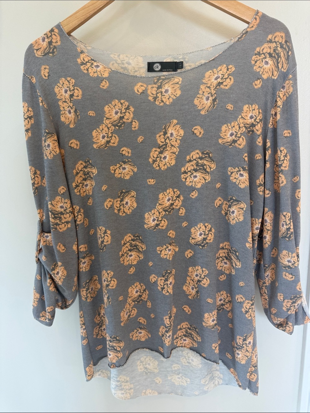 Floral Gray & Peach Women's Boatneck Top